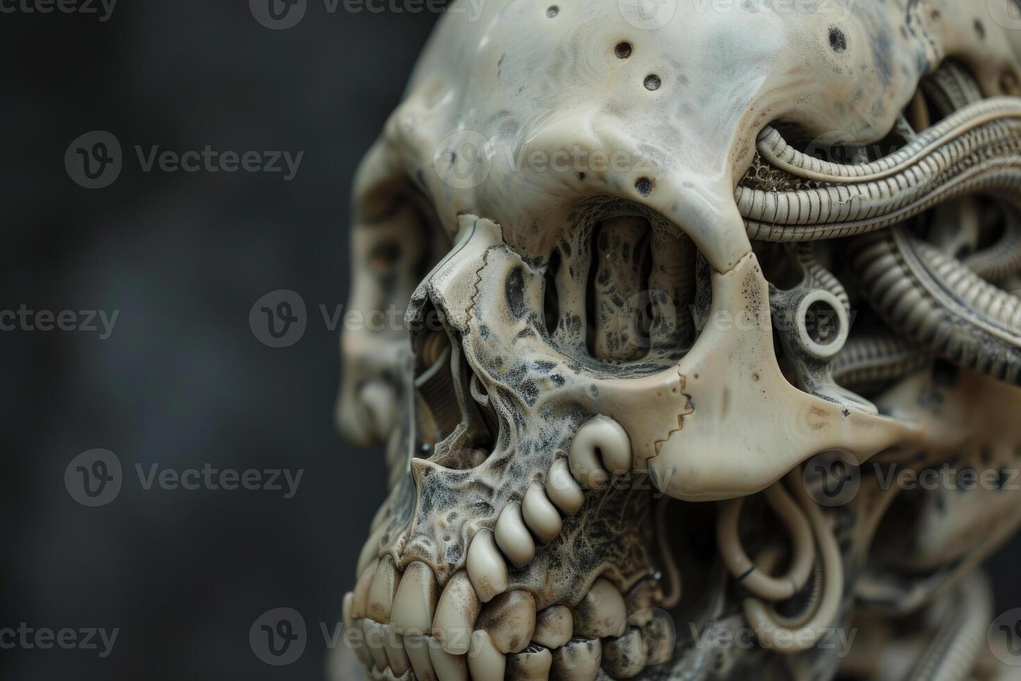Futuristic Biomechancial skull. Generate Ai photo
