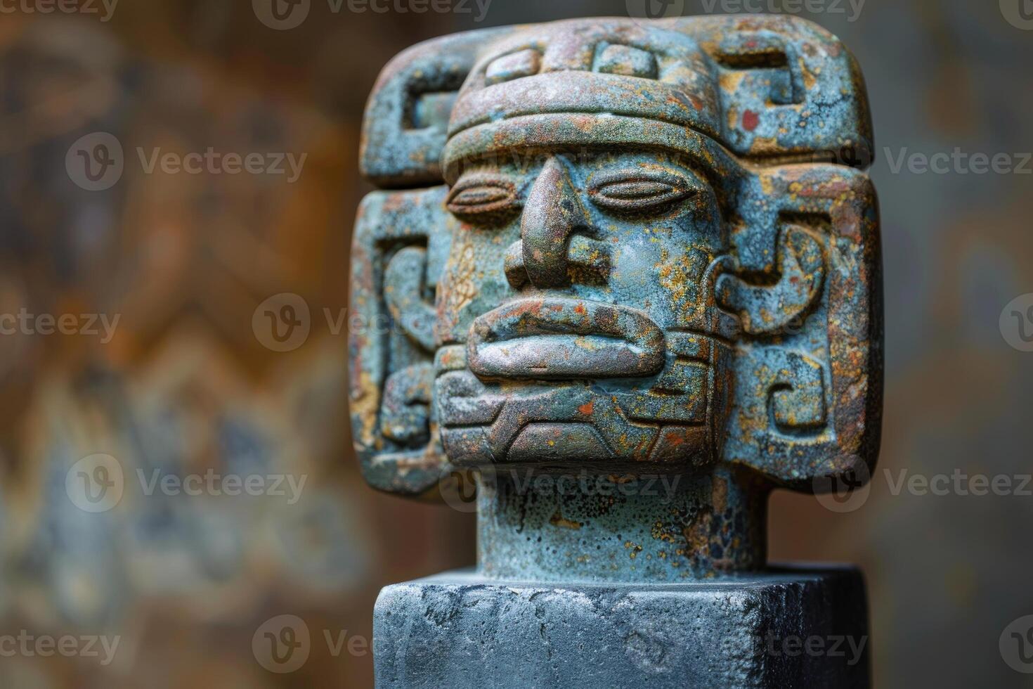 Ancient mayan stone sculpture closeup photo