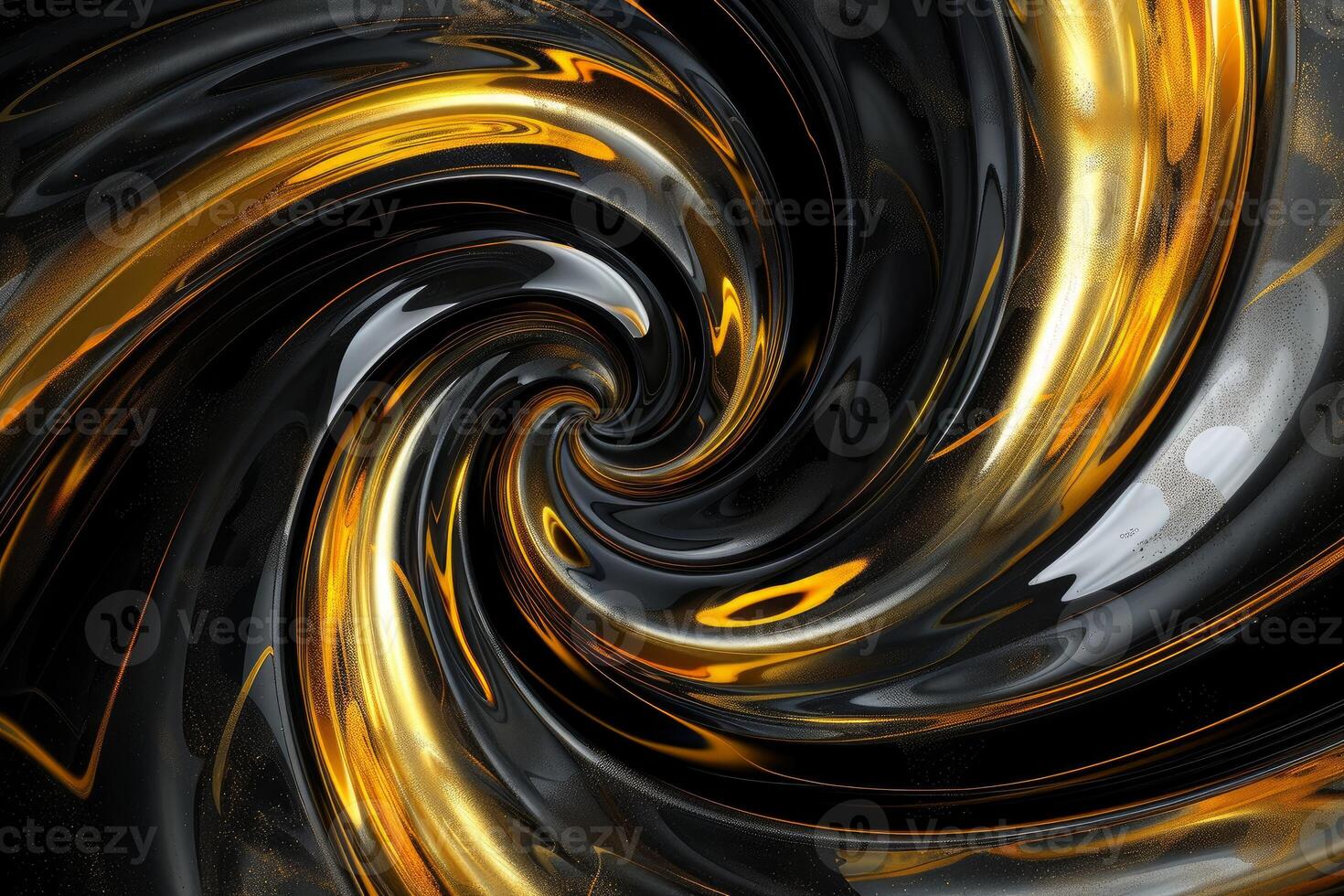 Digital illustration featuring a mesmerizing swirl with golden and black tones photo