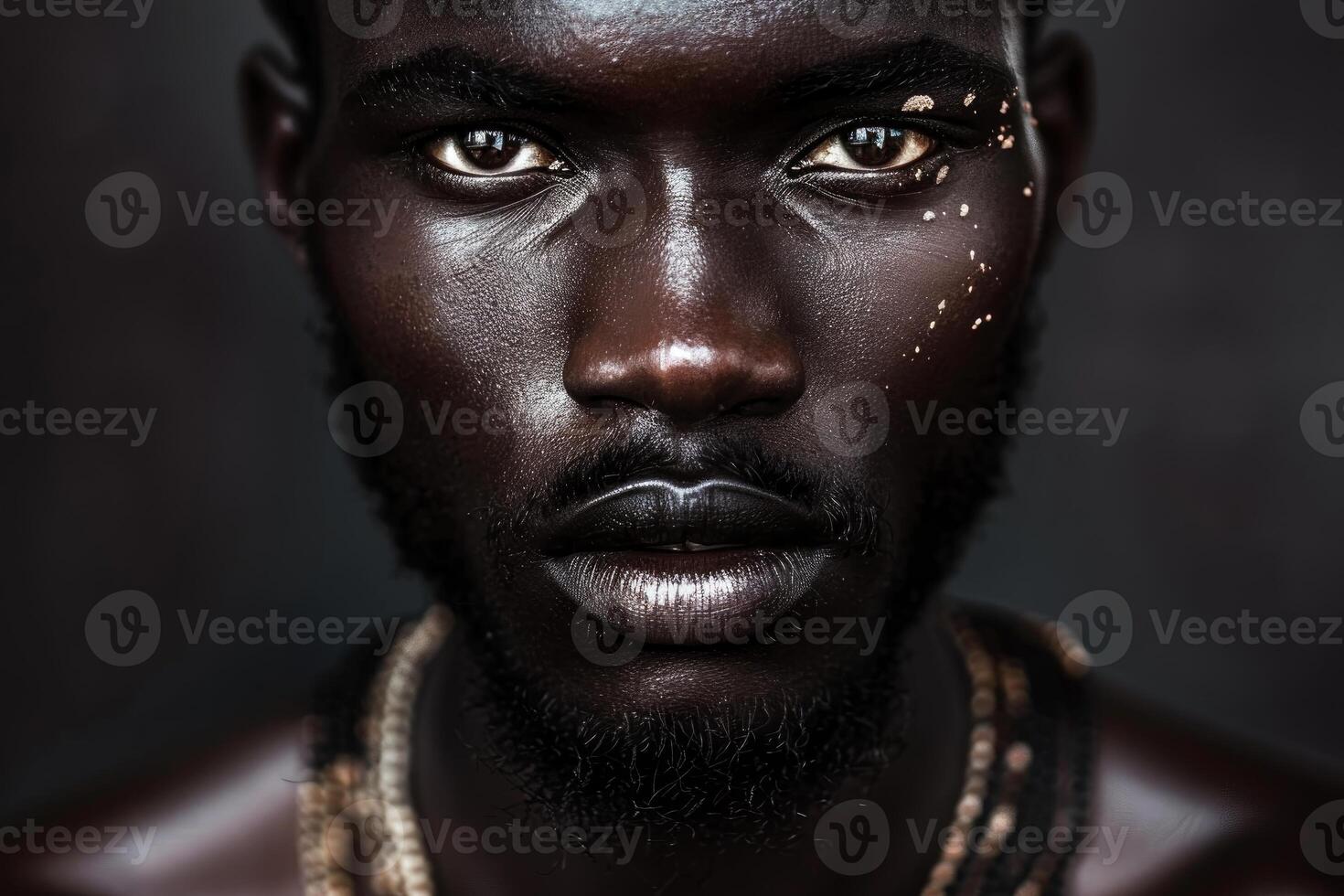 Intense portrait of a man with tribal paint photo