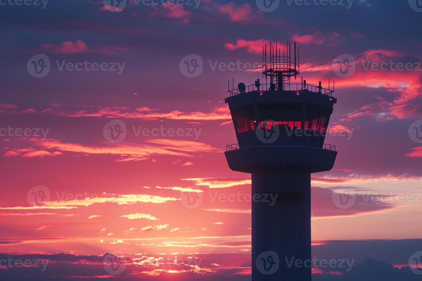 Sunset at the air traffic control tower photo