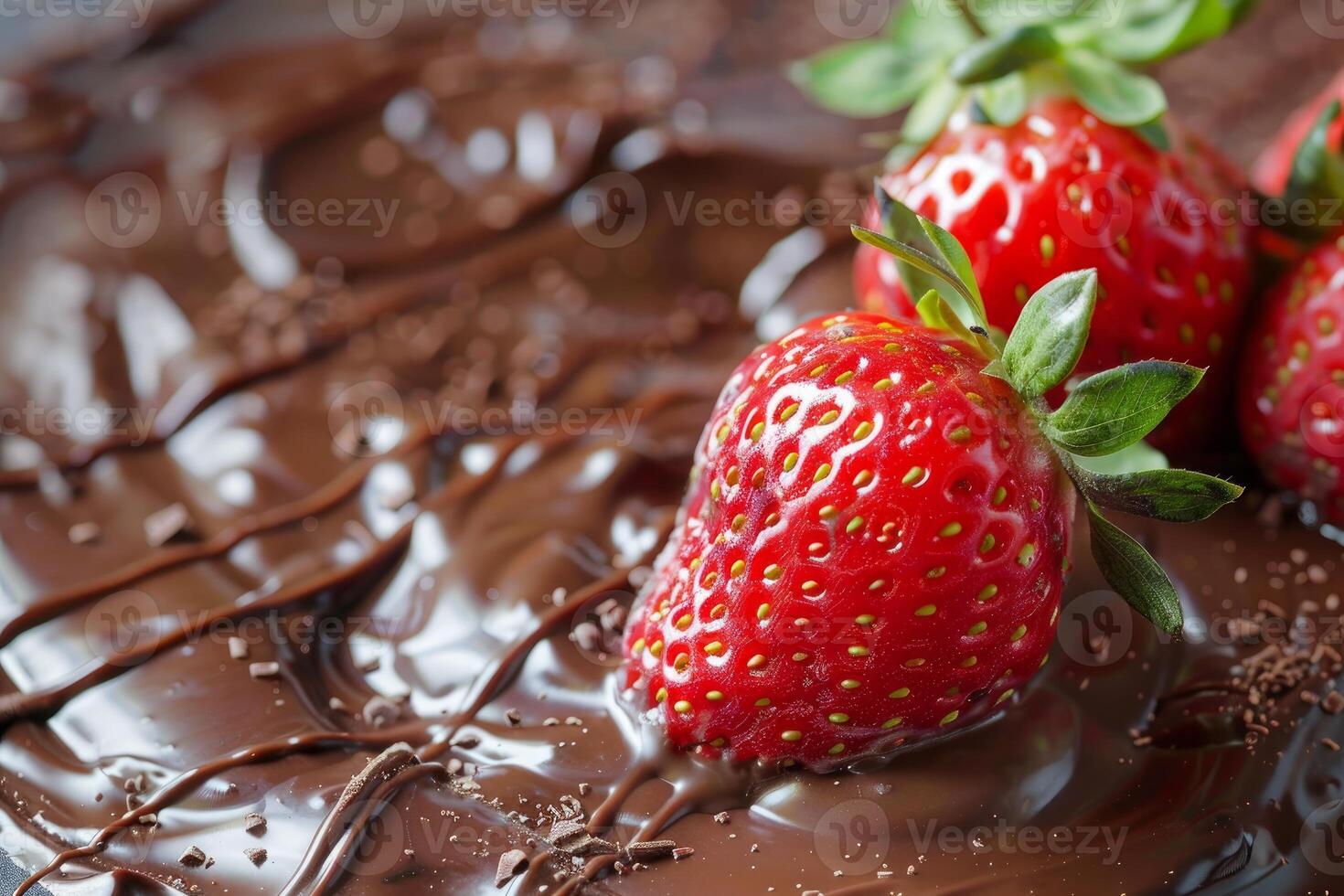Fresh strawberries dipped in melting chocolate photo