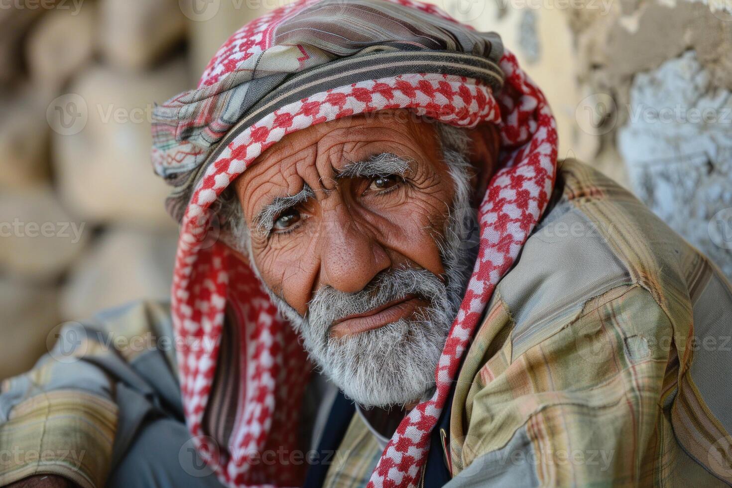 Elderly man with traditional headscarf portrait photo