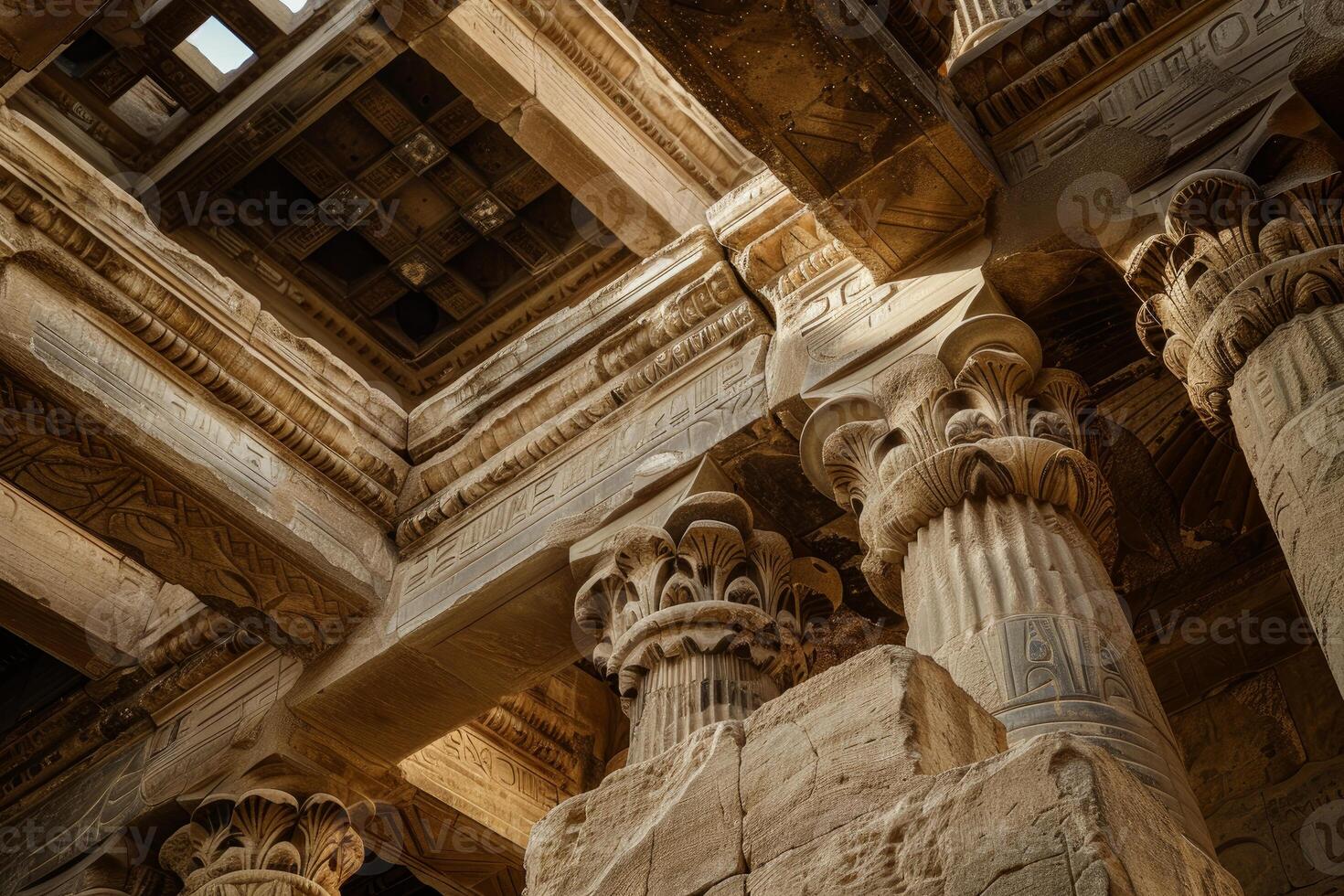 Ancient egyptian temple columns and ceiling photo