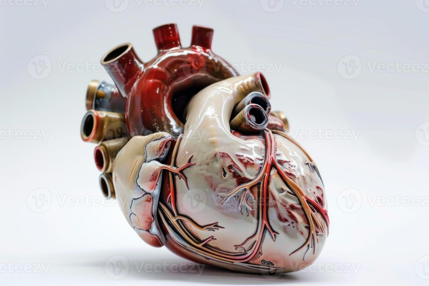 Anatomical model of human heart on white background photo