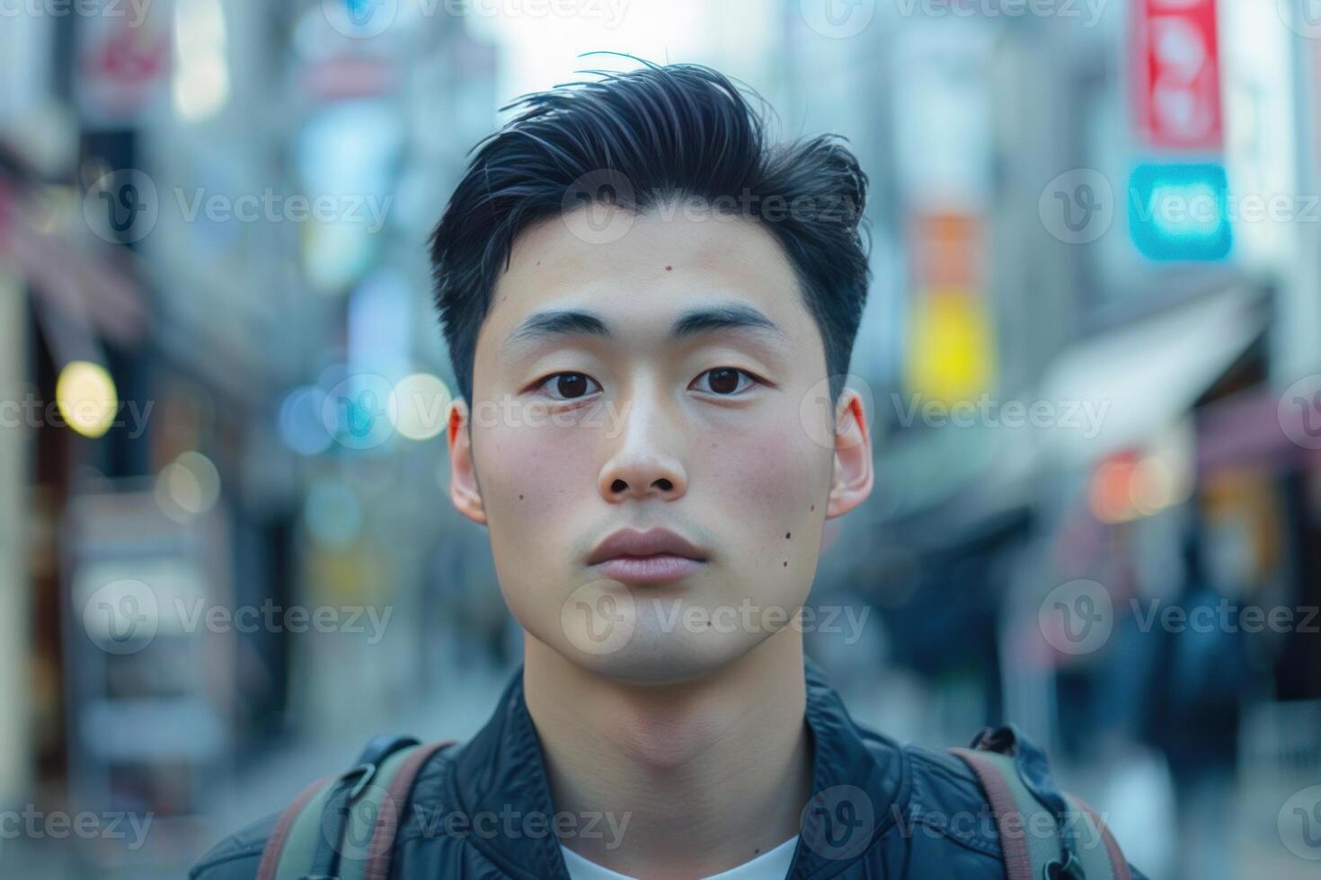 Young asian man portrait in urban setting photo