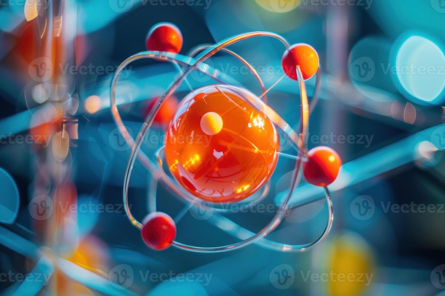 Abstract 3d atom model in vibrant colors photo