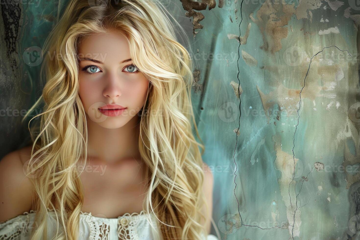 Enchanting blonde woman against textured backdrop photo