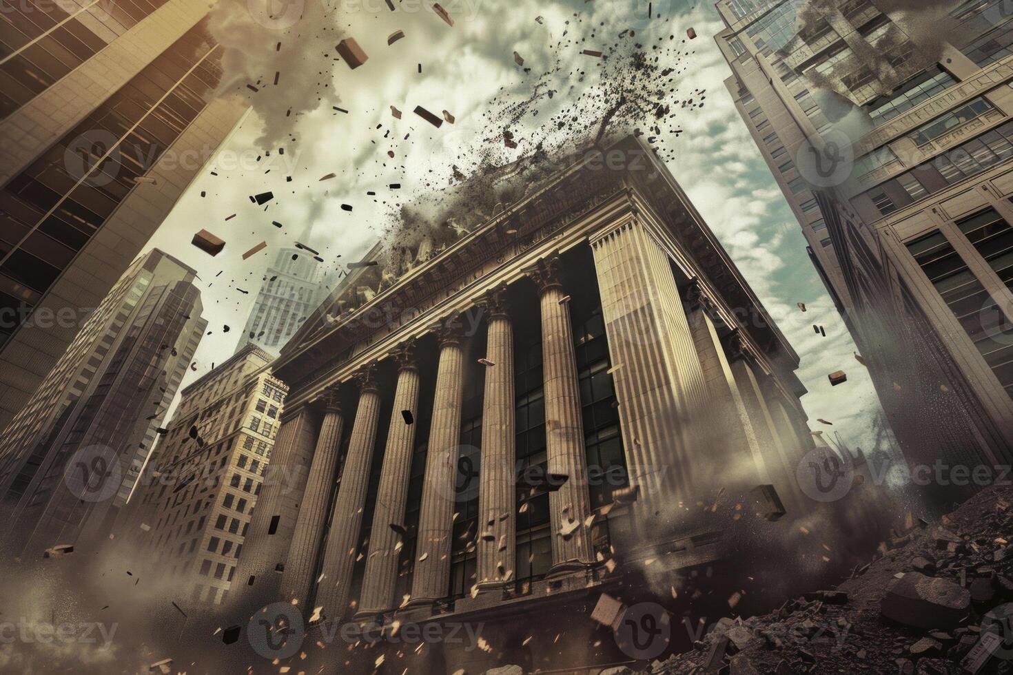 Bank collapse financial crisis recession concept photo