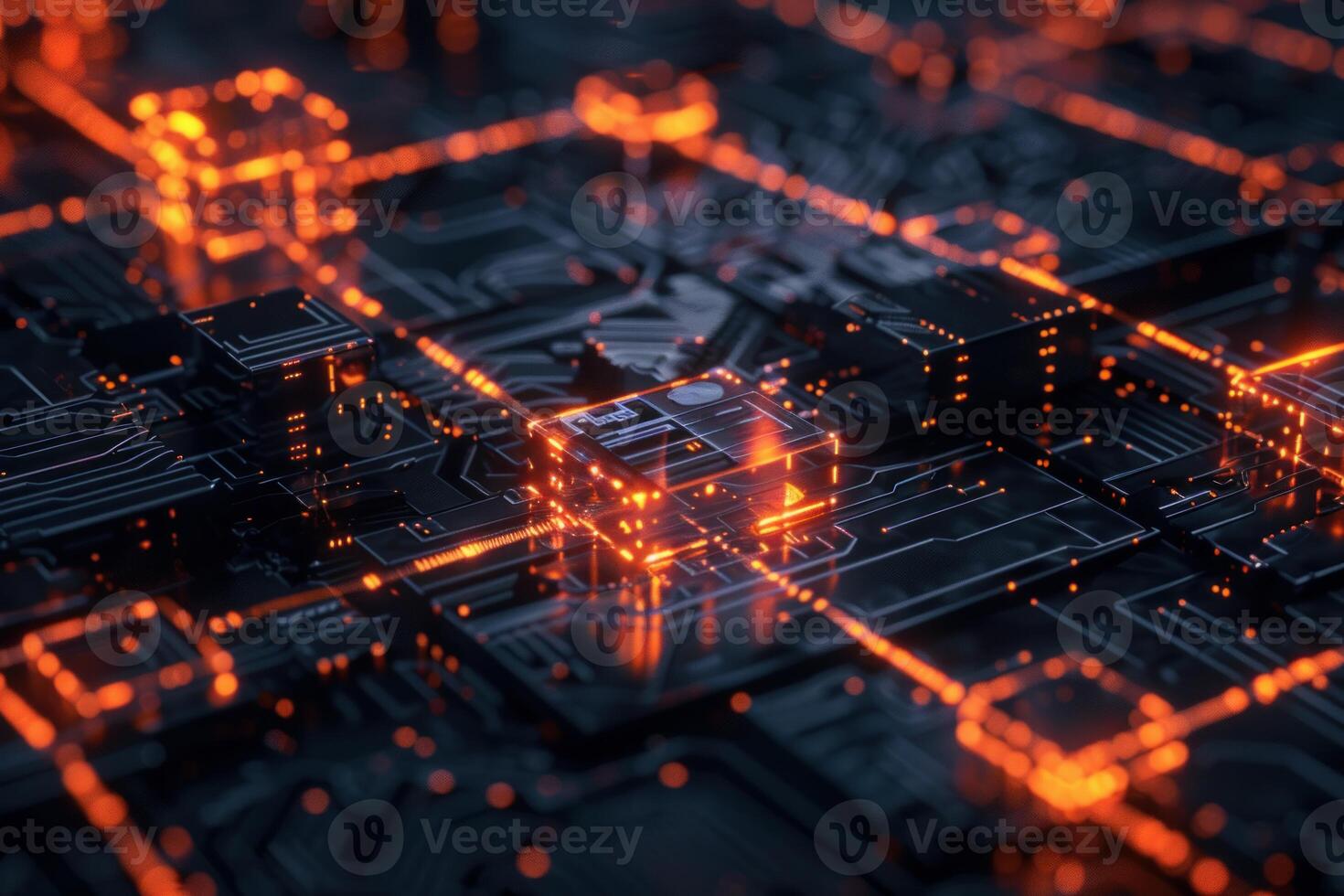 Complex cpu is processing data transmitting by illuminated lines photo
