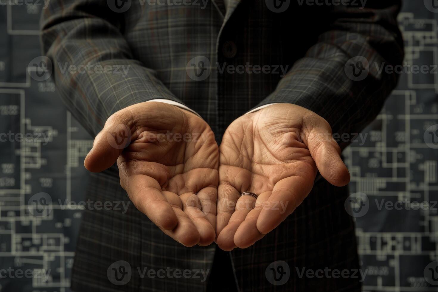 Architect holding his empty hands open showing concept of offering photo