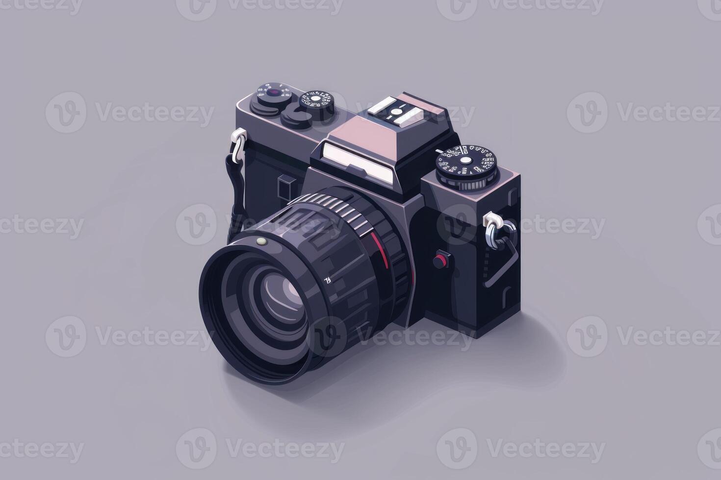 Isometric slr camera standing on a gray background photo