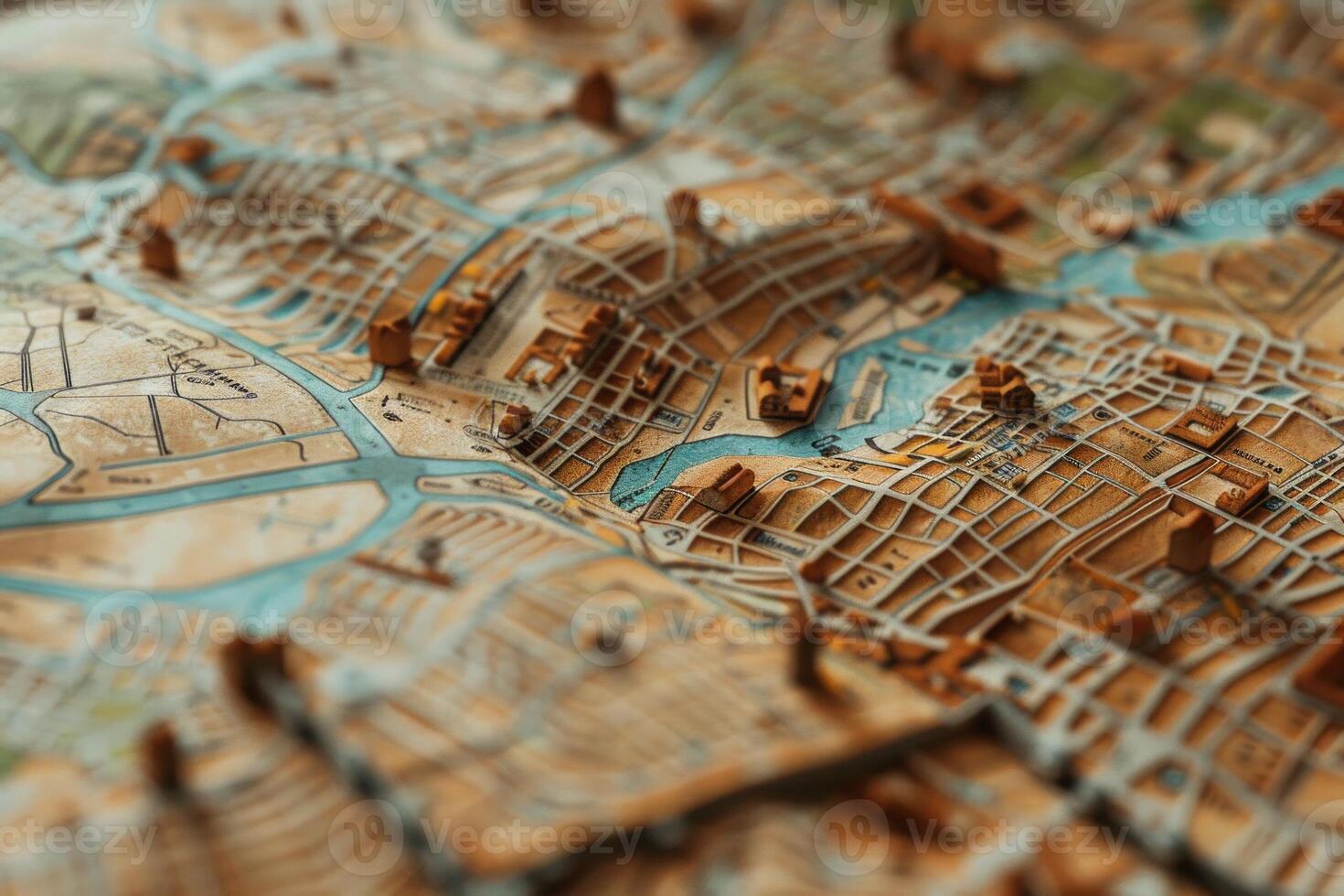 3d map showing buildings on a city map with shallow depth of field photo