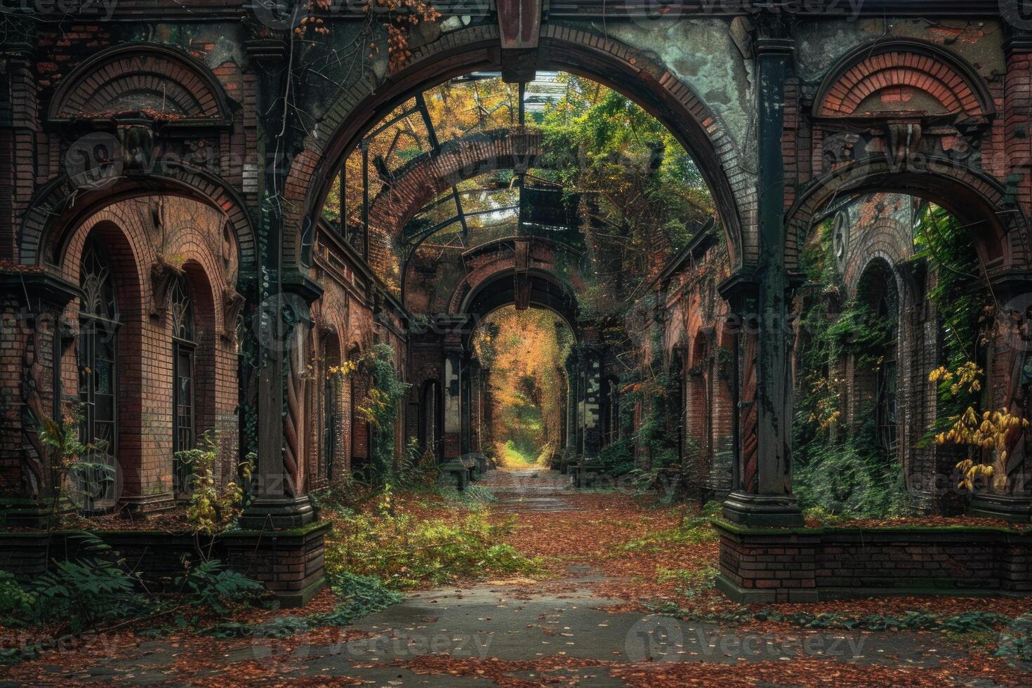 Enchanting ruins of an overgrown archway photo