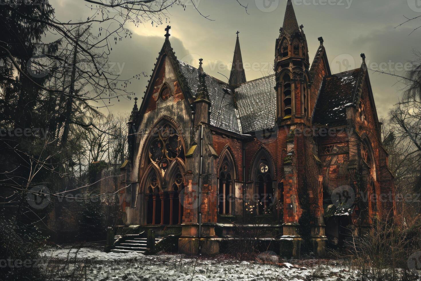 Gothic chapel in winter twilight photo