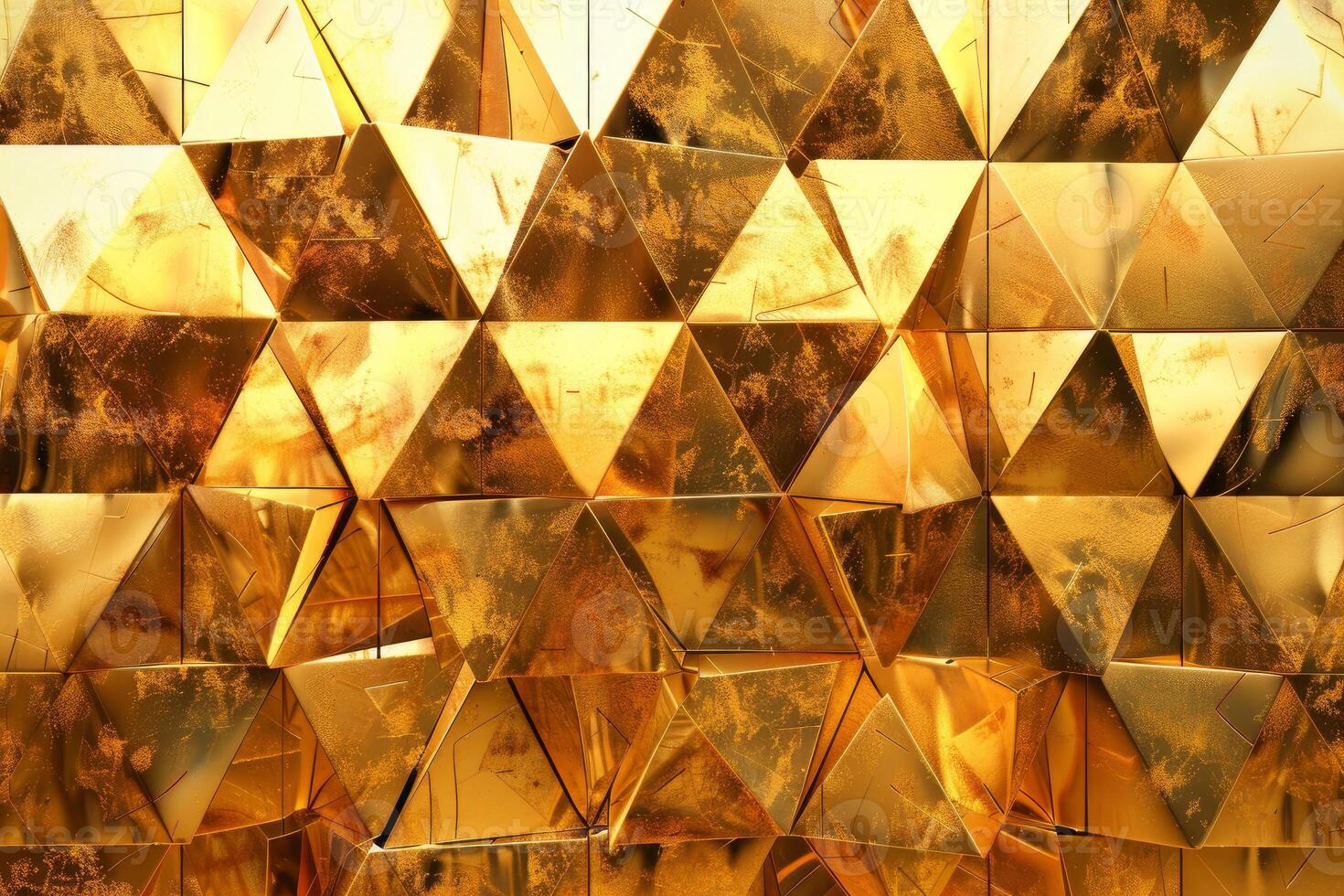 Abstract luxury background with a mosaic of gold triangles reflecting light photo