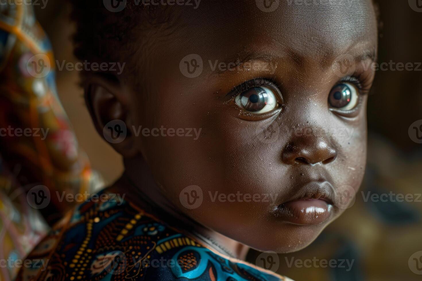 Closeup of an african child with poignant eyes, showcasing innocence and depth photo