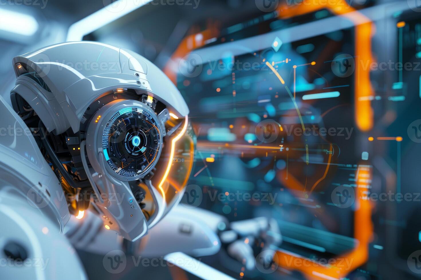 Futuristic robot with advanced interface hud photo