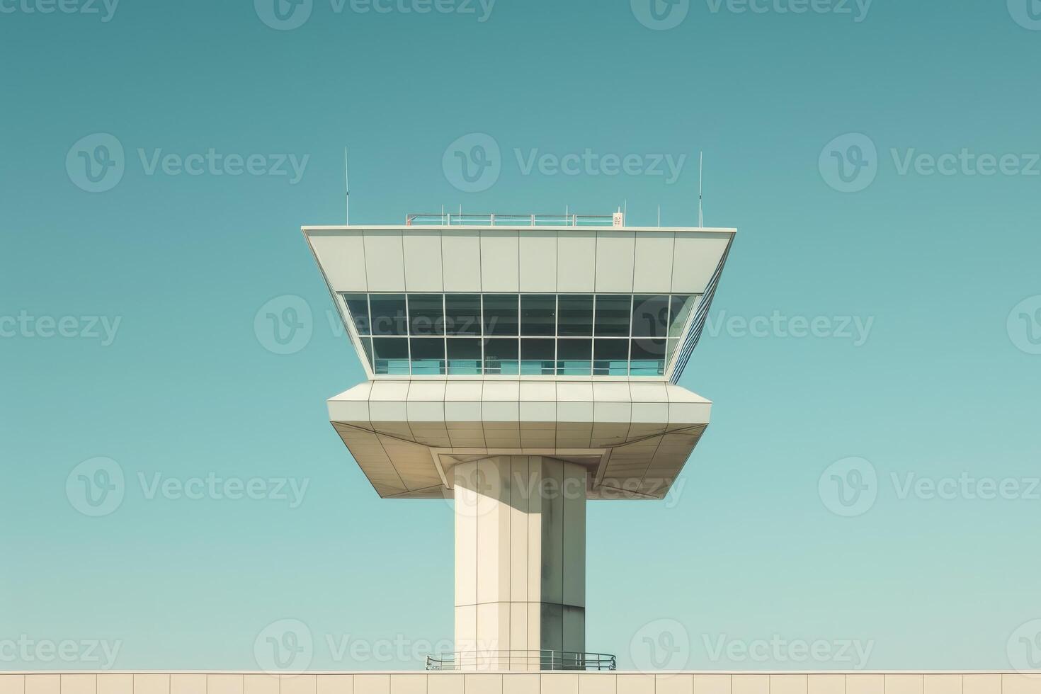 Modern airport control tower against clear sky photo