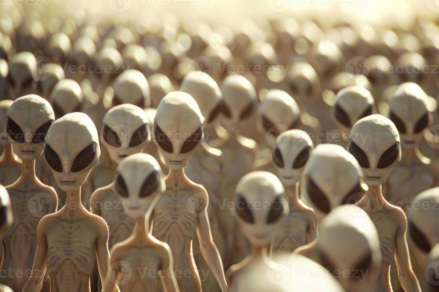 Alien invasion concept, crowd of extraterrestrials photo