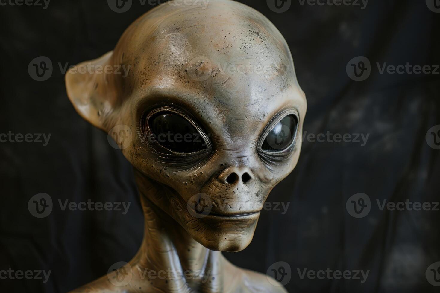 Closeup of an alien model head against dark background photo