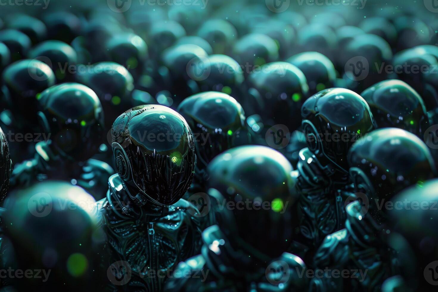 Futuristic army of robots in formation photo