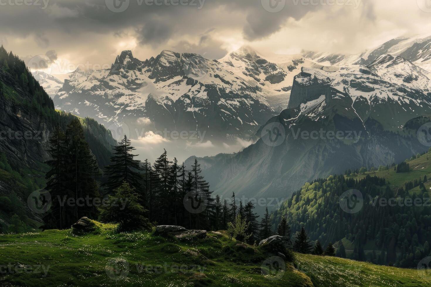 Majestic mountain landscape at dusk photo