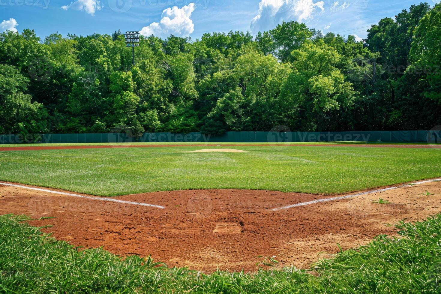 Empty baseball field on a sunny day photo