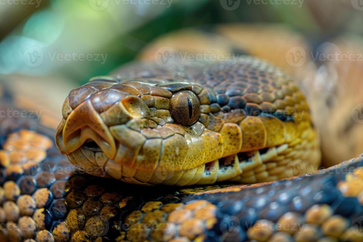 Closeup of a python resting in natural habitat photo