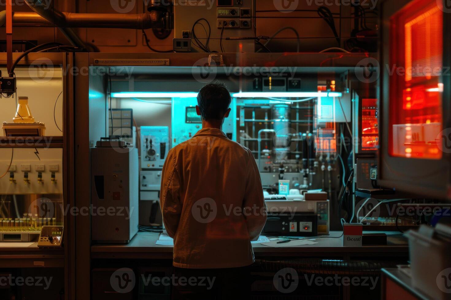 Scientist conducting research in a hightech laboratory setting photo