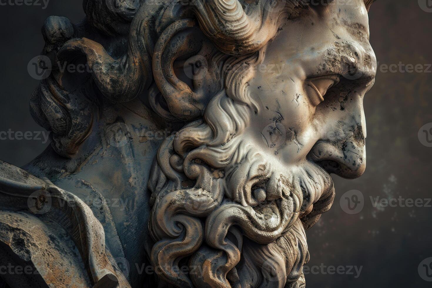 Closeup of an ancient greek sculpture showcasing intricate detail and texture photo