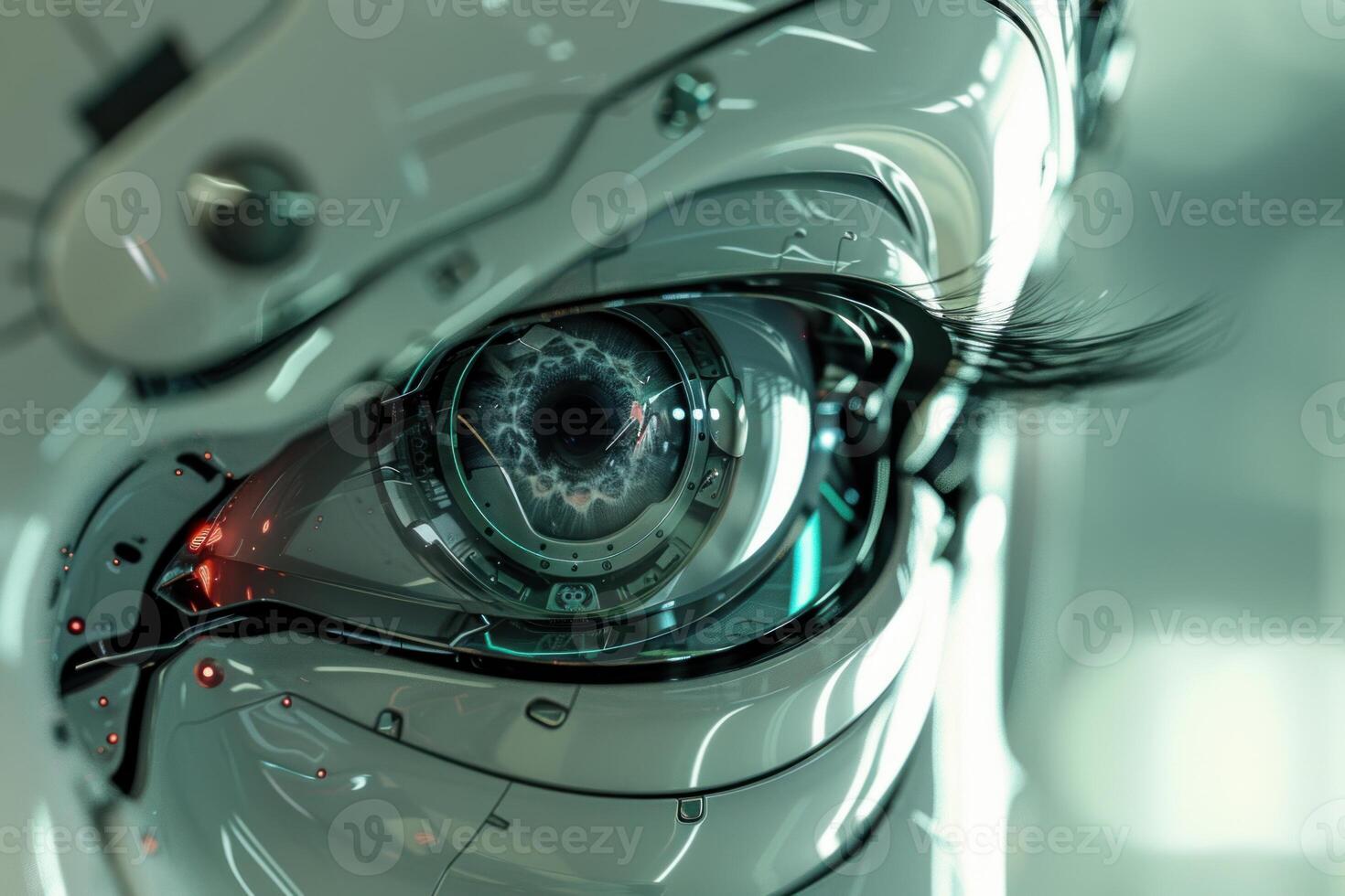 Highdetail macro of a robot's eye, showcasing advanced technology concepts photo