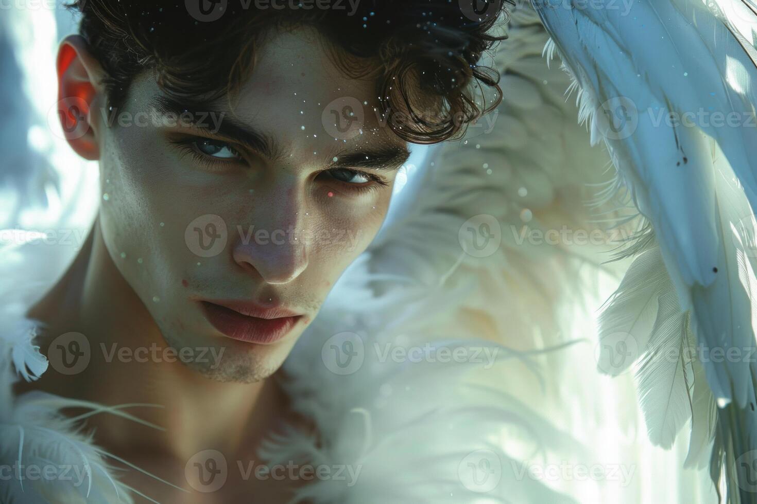 Angelic gaze with white feathers photo