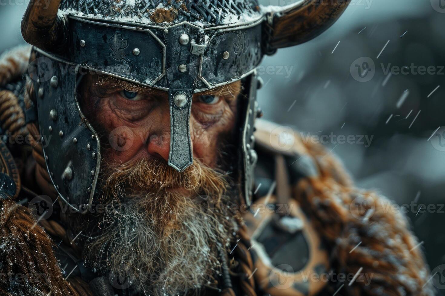 Intense viking warrior in the rain photo