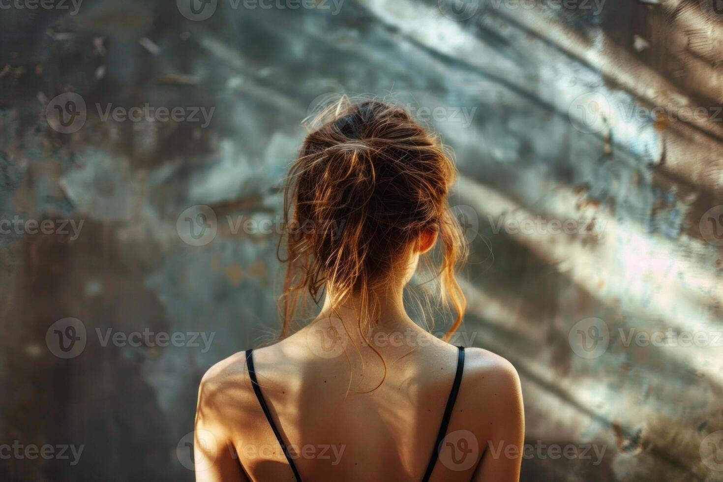 Serene woman in sunlit nature photo
