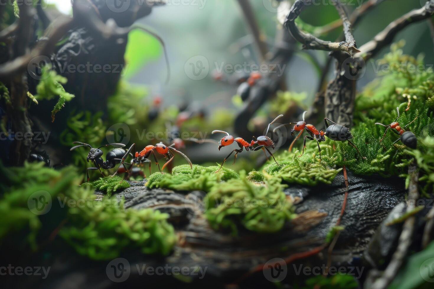 Miniature forest ants on expedition photo