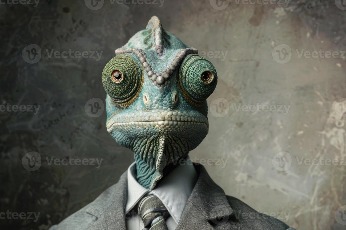 Business chameleon, professional lizard in suit photo