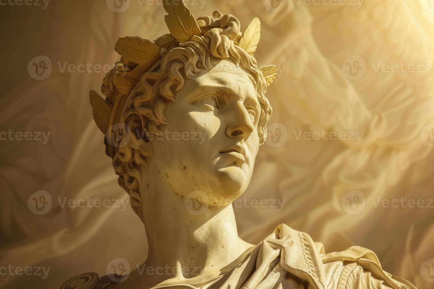 Majestic marble statue of classical figure with laurel wreath photo