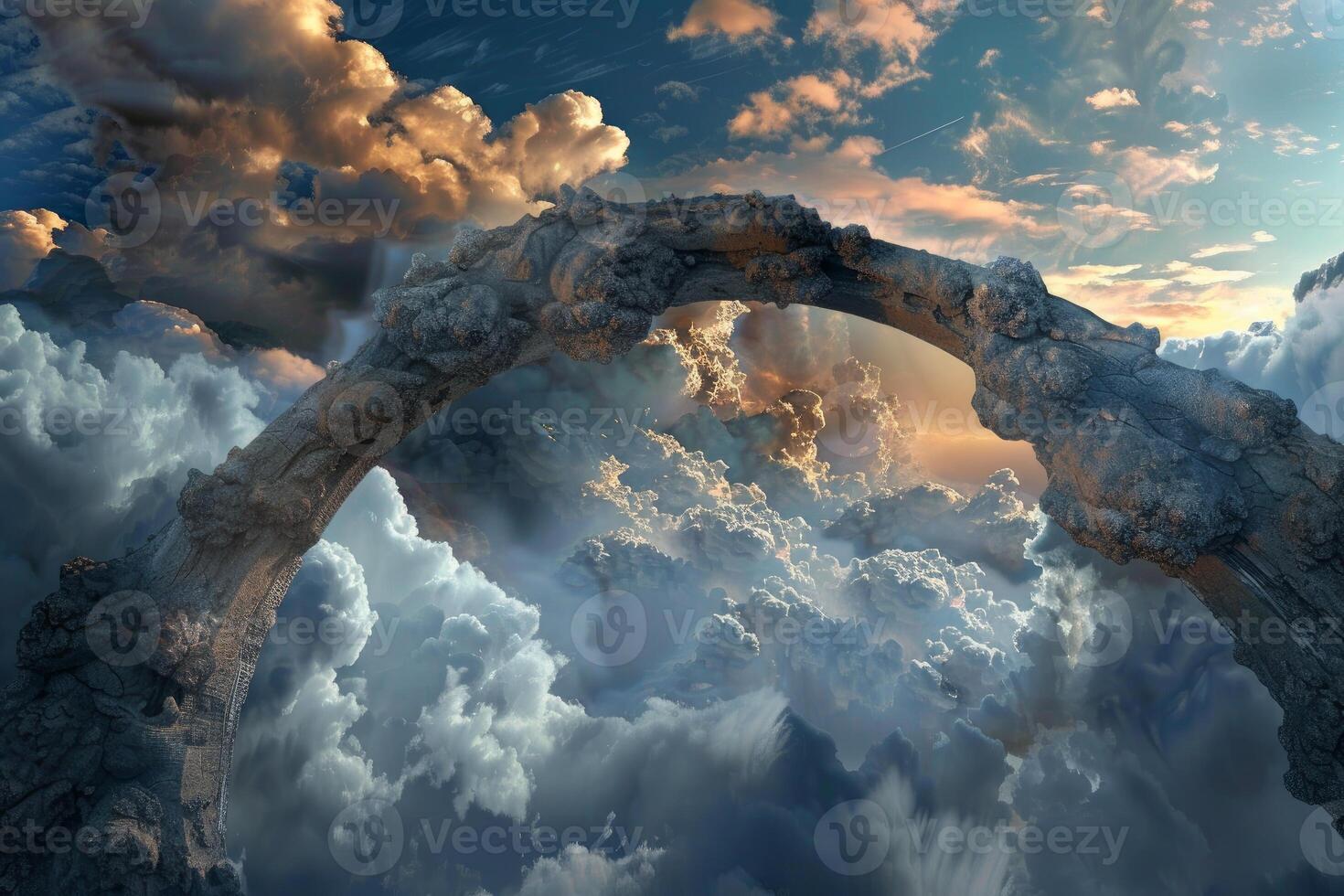 Majestic cloudscape with natural stone arch photo