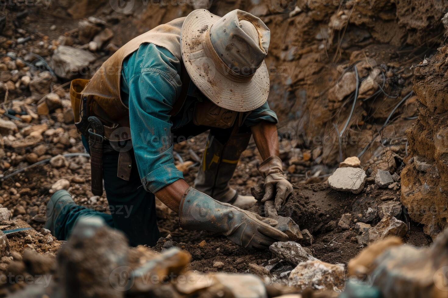 Manual laborer digging in the earth photo