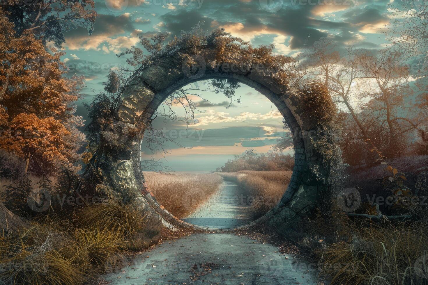 Enchanted portal in autumn forest photo