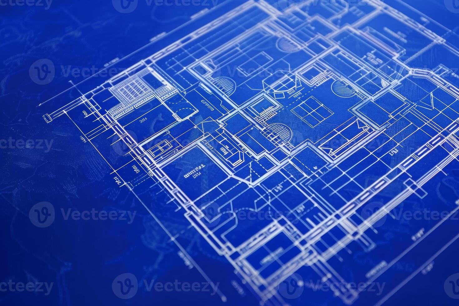 Blueprint of architectural design on blue background photo