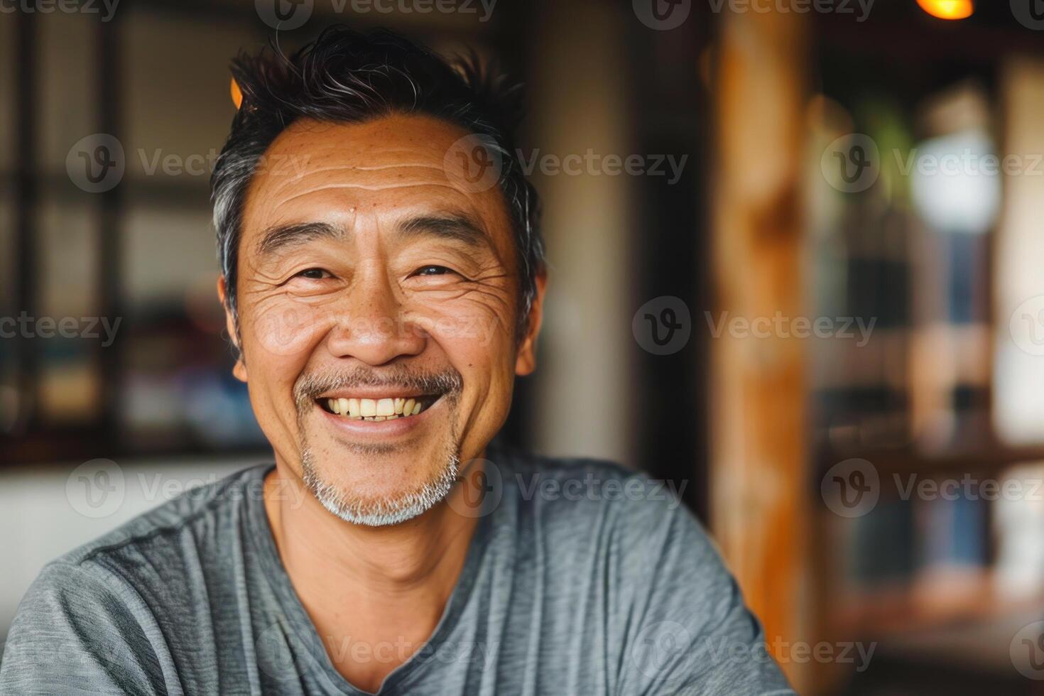 Smiling mature asian man portrait photo