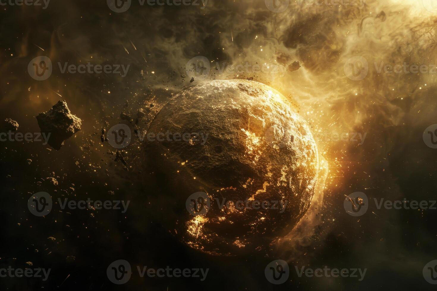 Apocalyptic cosmic event with exploding planet photo
