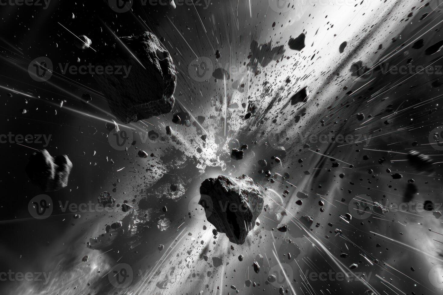 Cataclysmic asteroid collision in space photo