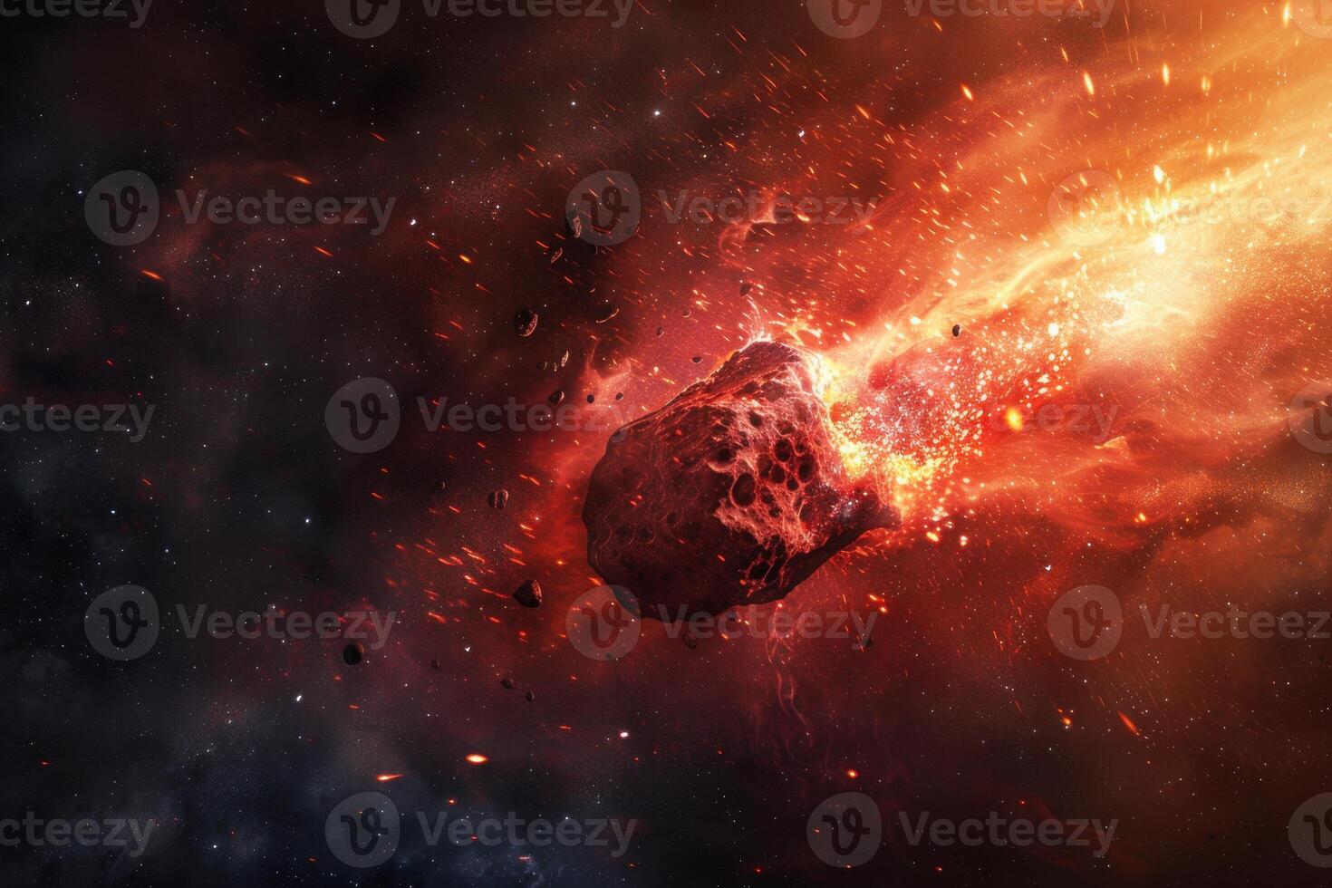 Fiery asteroid in deep space photo