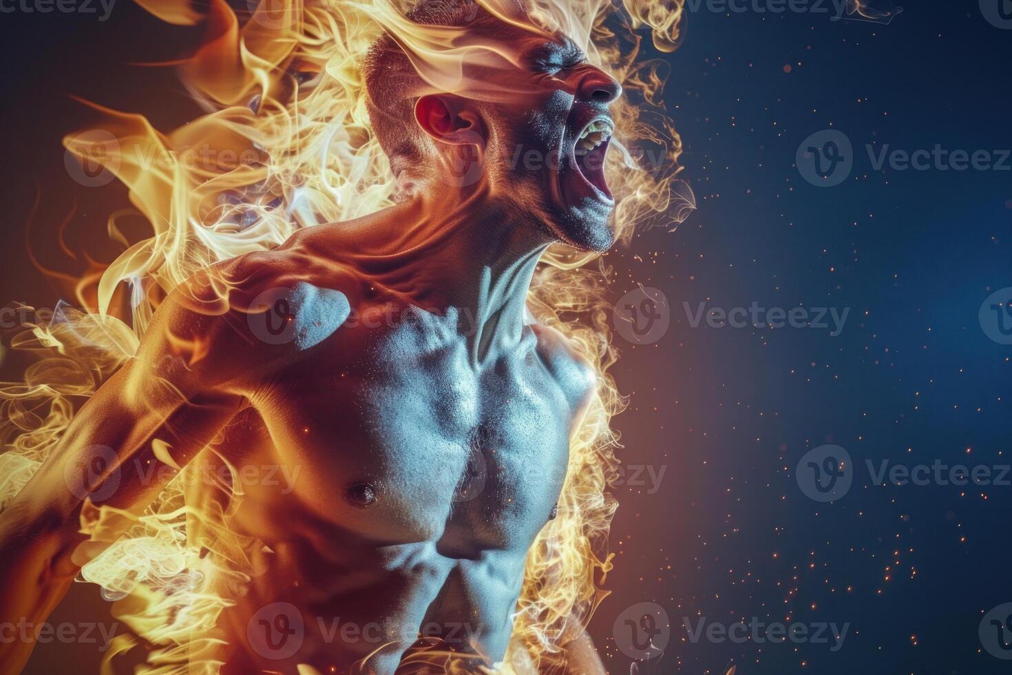 Fiery emotion, man engulfed in flames photo