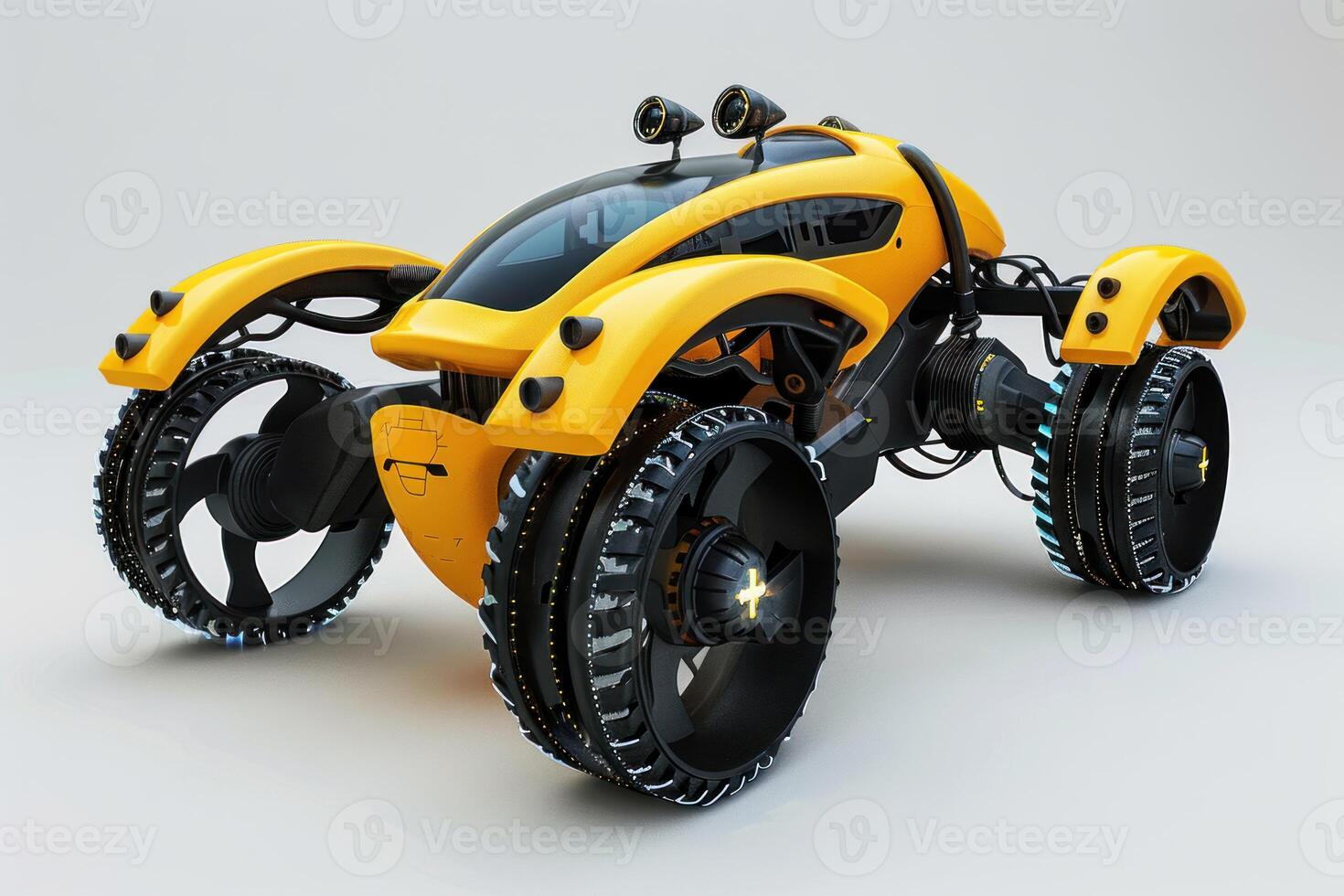 Futuristic yellow allterrain robot vehicle photo