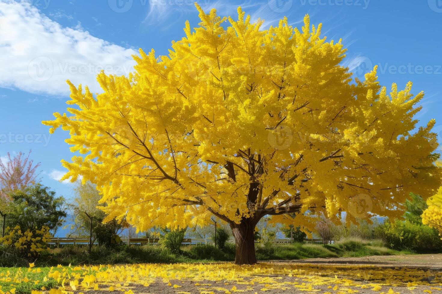 Vibrant autumn ginkgo tree in full bloom photo