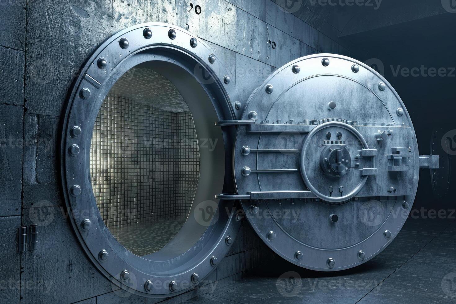 Open bank vault door revealing empty room photo